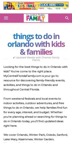 Podgląd witryny Central Florida Family, medium z kraju Stany Zjednoczone do artykułów sponsorowanych