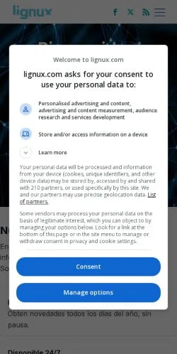 Preview of the LiGNUx website, a media outlet in Spain for sponsored articles