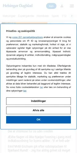 Anteprima del sito Helsingør Dagblad, media di Danimarca per articoli sponsorizzati