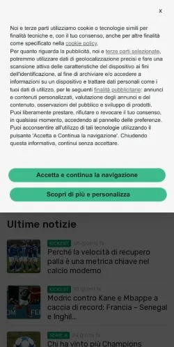 Vista previa del sitio Kickest, medio de Italia para artículos patrocinados