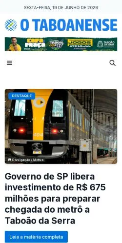 Vista previa del sitio O Taboanense, medio de Brasil para artículos patrocinados