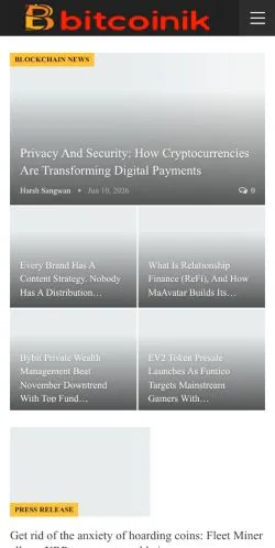 Forhåndsvisning av nettstedet Bitcoinik, medium fra USA for sponsede artikler