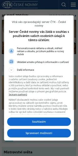 Podgląd witryny České Noviny, medium z kraju Czechy do artykułów sponsorowanych