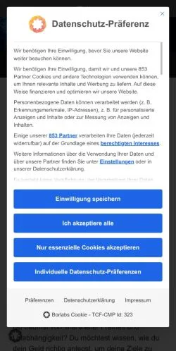 스폰서 기사용 독일 매체 Finanzielle Freiheit 사이트 미리보기
