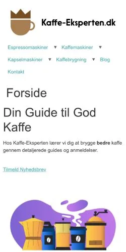 Pré-visualização do site Kaffe-Eksperten, meio de Dinamarca para artigos patrocinados
