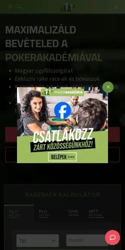 Anteprima del sito PókerAkadémia, media di Ungheria per articoli sponsorizzati