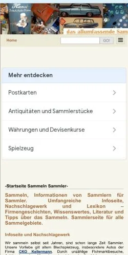 Anteprima del sito Sammeln Für Sammler, media di Germania per articoli sponsorizzati