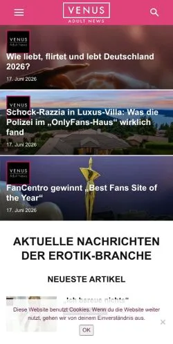 Podgląd witryny Venus Adult News, medium z kraju Stany Zjednoczone do artykułów sponsorowanych