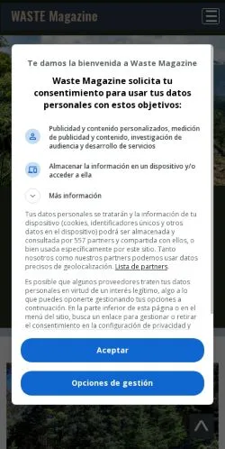 Anteprima del sito Waste Magazine, media di Spagna per articoli sponsorizzati