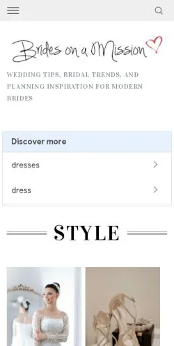 スポンサード記事向けのアメリカ合衆国メディア、Brides on a Missionのサイトプレビュー