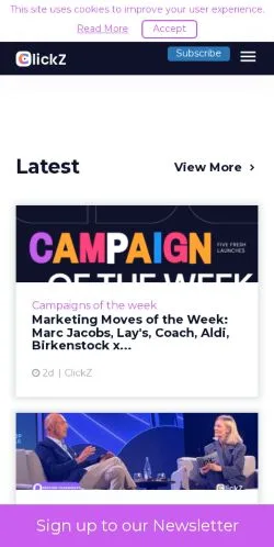 Förhandsvisning av webbplatsen ClickZ, medium i USA för sponsrade artiklar
