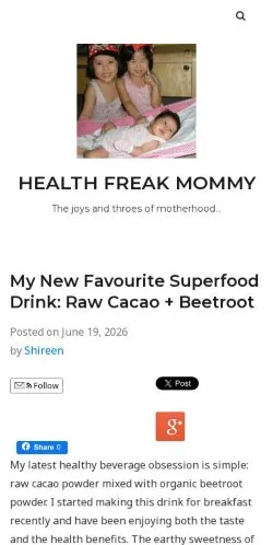 Anteprima del sito Health Freak Mommy, media di Stati Uniti per articoli sponsorizzati