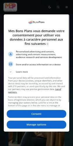 Anteprima del sito Mes Bons Plans, media di Francia per articoli sponsorizzati
