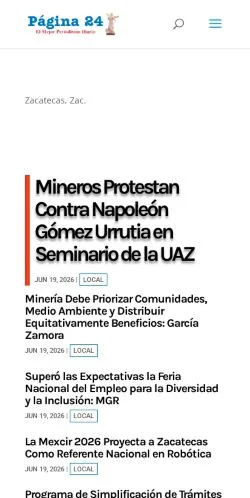 스폰서 기사용 멕시코 매체 Página 24 Zacatecas 사이트 미리보기