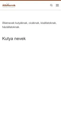 Podgląd witryny Állatnevek, medium z kraju Węgry do artykułów sponsorowanych