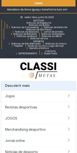 Voorbeeld van de site Classimetas Futebol Noticias, medium uit Brazilië voor gesponsorde artikelen