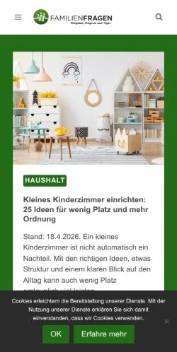 Podgląd witryny Familienfragen, medium z kraju Austria do artykułów sponsorowanych