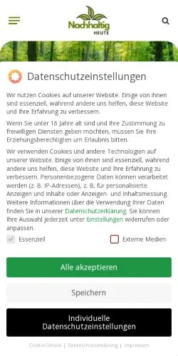Anteprima del sito Nachhaltig Heute, media di Germania per articoli sponsorizzati