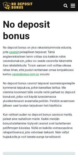 Anteprima del sito No Deposit Bonus, media di Finlandia per articoli sponsorizzati