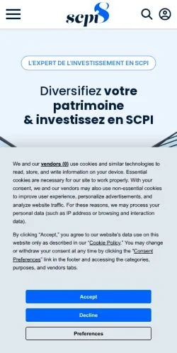 Aperçu du site SCPI-8, média de France pour articles sponsorisés