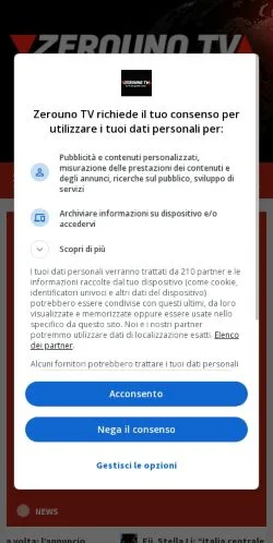 Anteprima del sito Zerouno TV, media di Italia per articoli sponsorizzati