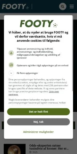 スポンサード記事向けのデンマークメディア、Footyのサイトプレビュー