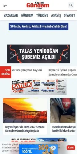 Podgląd witryny Kayseri Gündem Gazetesi, medium z kraju Turcja do artykułów sponsorowanych
