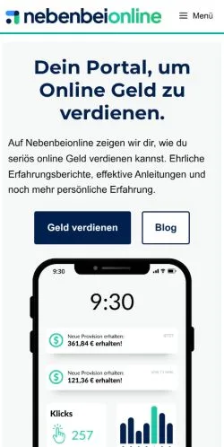 Podgląd witryny Nebenbei Geld Verdienen, medium z kraju Niemcy do artykułów sponsorowanych