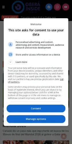Anteprima del sito Oberainside, media di Argentina per articoli sponsorizzati