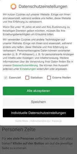Anteprima del sito Personen Zelt, media di Germania per articoli sponsorizzati