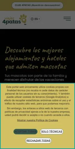 Anteprima del sito Viajes4Patas, media di Spagna per articoli sponsorizzati