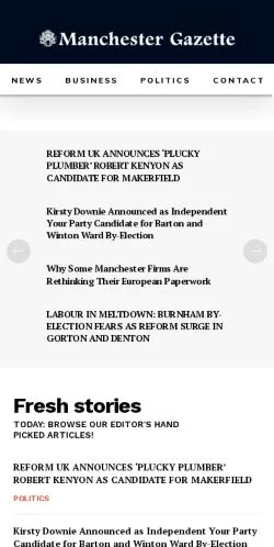 Podgląd witryny Manchester Gazette, medium z kraju Wielka Brytania do artykułów sponsorowanych