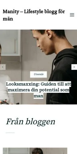Förhandsvisning av webbplatsen Manity, medium i Sverige för sponsrade artiklar