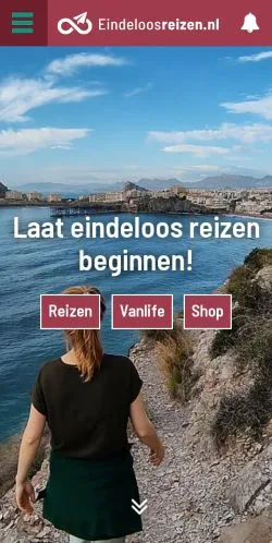 Anteprima del sito Eindeloos Reizen, media di Paesi Bassi per articoli sponsorizzati