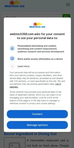Anteprima del sito Webtech 360, media di Stati Uniti per articoli sponsorizzati