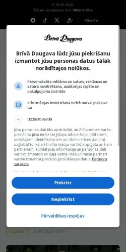 Sponsorlu makaleler için Letonya medyası Brīvā Daugava sitesinin önizlemesi