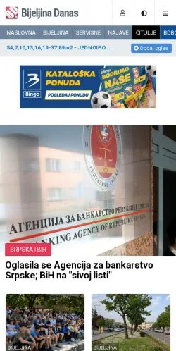 Anteprima del sito Bijeljina Danas, media di Serbia per articoli sponsorizzati