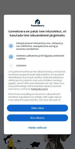 Anteprima del sito Tunnekoera, media di Estonia per articoli sponsorizzati