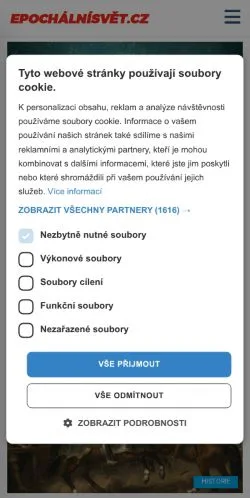 Anteprima del sito Epochální Svět, media di Cechia per articoli sponsorizzati