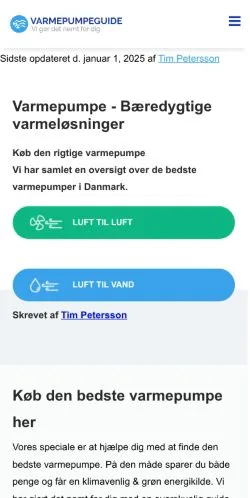 Anteprima del sito Varmepumpe Guide, media di Danimarca per articoli sponsorizzati