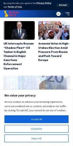 Sponsorlu makaleler için Amerika Birleşik Devletleri medyası British Wire sitesinin önizlemesi