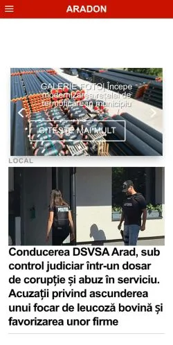 Pré-visualização do site Stiri Arad online - aradon.ro, meio de Romênia para artigos patrocinados