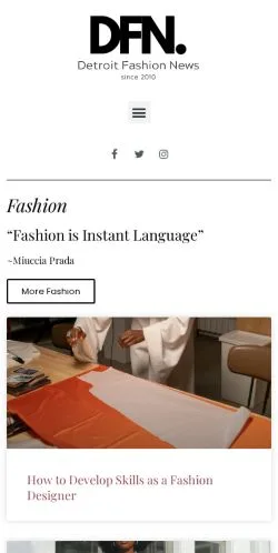 Pré-visualização do site Detroit Fashion News, meio de Estados Unidos para artigos patrocinados
