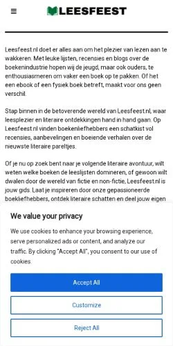 Preview of the Leesfeest website, a media outlet in Netherlands for sponsored articles