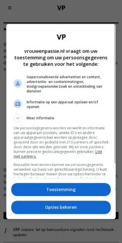 Anteprima del sito Vrouw & Passie, media di Paesi Bassi per articoli sponsorizzati
