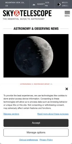 Anteprima del sito Sky & Telescope, media di Stati Uniti per articoli sponsorizzati
