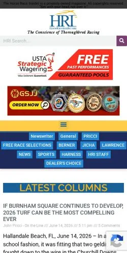 Anteprima del sito HorseRaceInsider, media di Stati Uniti per articoli sponsorizzati