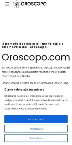 Vista previa del sitio Oroscopo, medio de Italia para artículos patrocinados