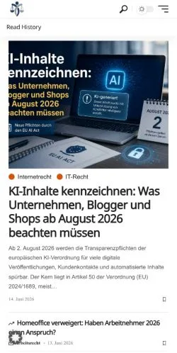 Anteprima del sito Rechtstipps, media di Germania per articoli sponsorizzati