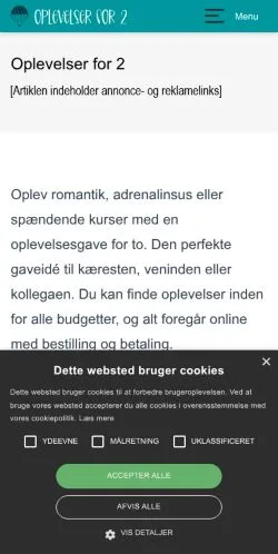 Anteprima del sito Oplevelser For 2, media di Danimarca per articoli sponsorizzati
